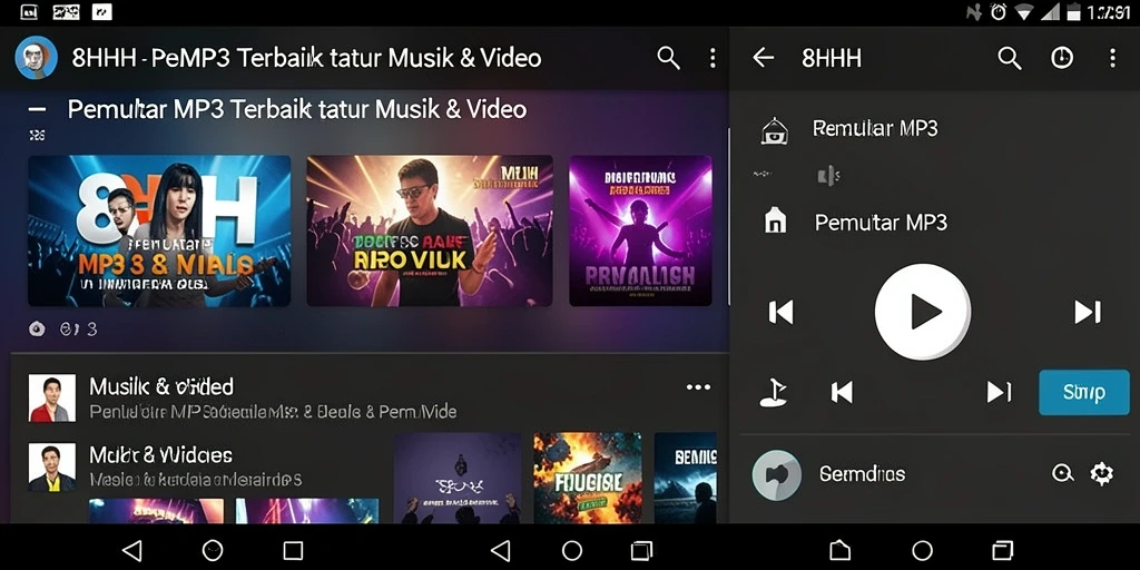 Antarmuka bersih dan fungsional dari aplikasi Pemutar MP3 8HHH.
