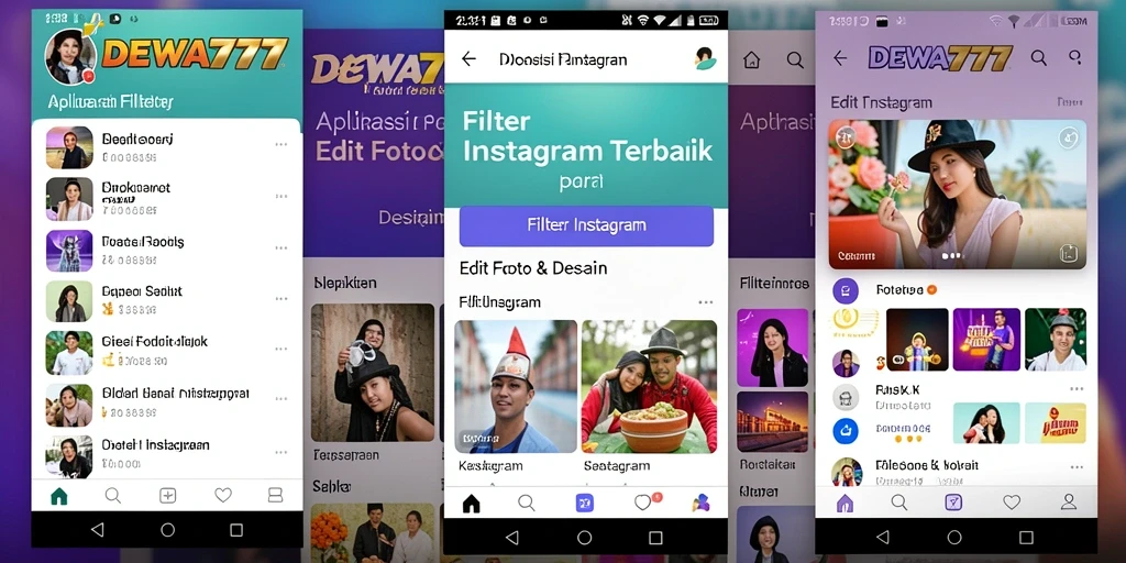 Tampilan antarmuka DEWA777 dengan berbagai filter Instagram yang menarik.