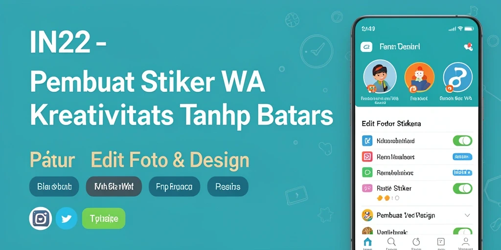 Antarmuka pengguna IN22 dengan berbagai fitur menarik untuk pembuatan stiker.