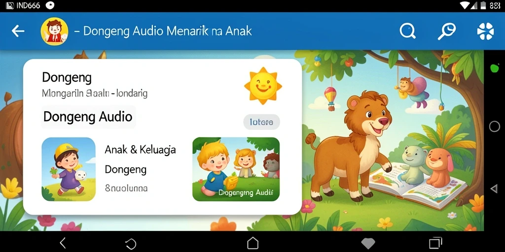 Antarmuka menarik untuk mendengarkan dongeng audio.