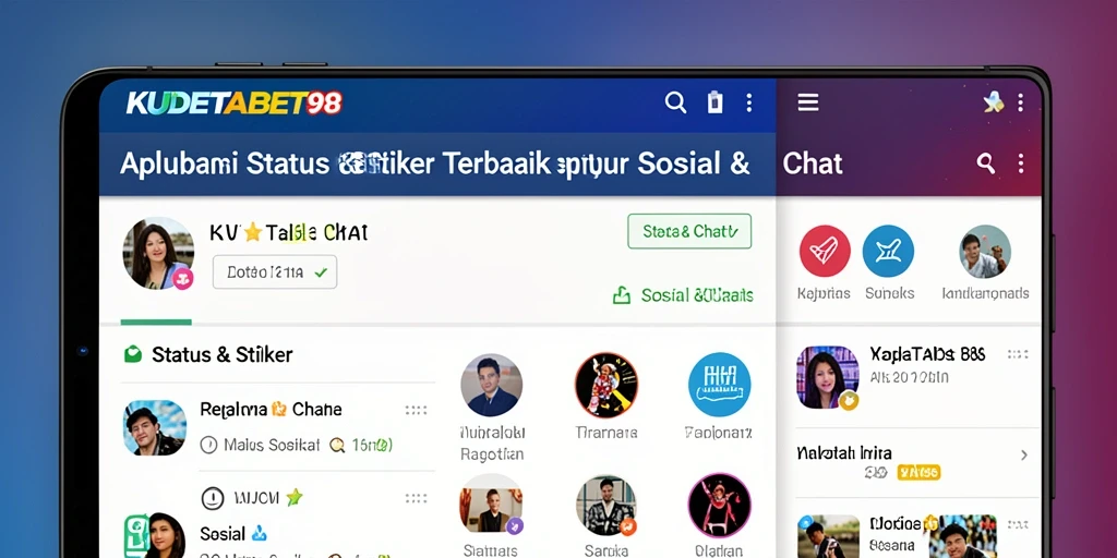 Tampilan antarmuka aplikasi KUDETABET98 dengan stiker beragam.