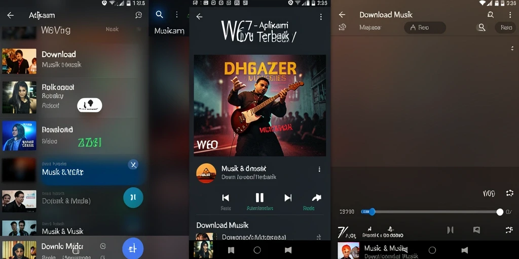 Antarmuka aplikasi W67 yang sederhana dan menarik untuk Download Musik.
